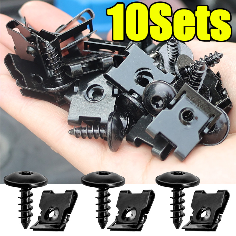 10 Bộ Kẹp Xe Chống Rỉ Bền Đẹp - Miếng Đệm Kim Loại Loại U Đa Năng Có Ốc Vít Tự Bắt