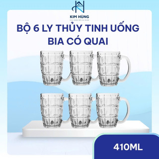 [Giá Xưởng] Bộ 6 Ly Thủy Tinh PCD10007 Có Quai Uống Bia – Dung Tích 410ml, Ly Dày Dặn Sang Trọng