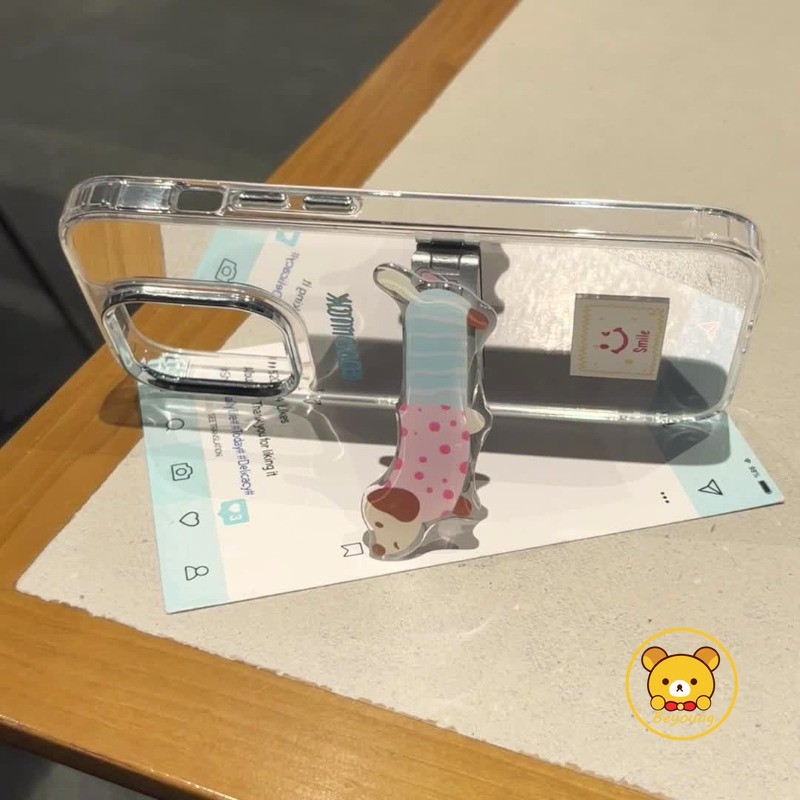 Dachshund Giá Đỡ Gương Cho iPhone 16E 16 Pro Max 15 14 Plus 13 12 Mini 11 Pro Max X XR XS Max 8 7 6 6s Plus SE2 SE3 Vỏ Điện Thoại Hoạt Hình Hình Hình Chó Dễ Thương Ốp Lưng Mềm