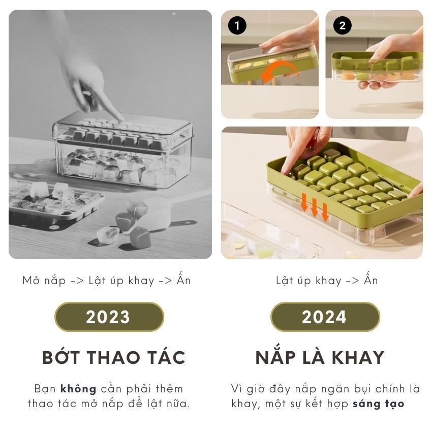 Khay đựng đá nhựa có nắp lấy đá siêu nhanh phát minh mới nhất 2024