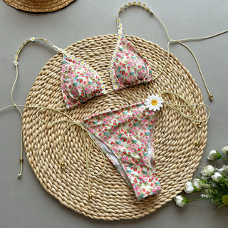 Đồ Bơi Nữ Hoa Trắng Ruffle Cup Dây Ôm Dây Hai Mảnh Bikini Đồ Bơi