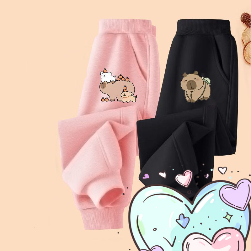 Quần Jogger Ấm Áp Trẻ Em 2024 Quần In Capybara Thời Trang Cho Bé Gái