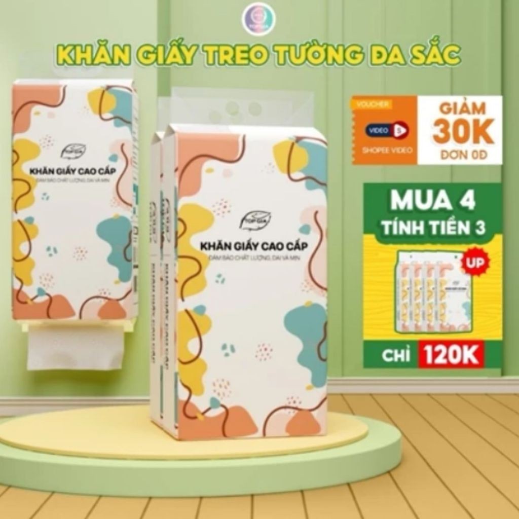 1 Bịch Khăn Giấy Top Gia Đa Sắc, Giấy Vệ Sinh, Giấy Rút Treo Tường 4 Lớp 1280 Tờ - SHOPMH1