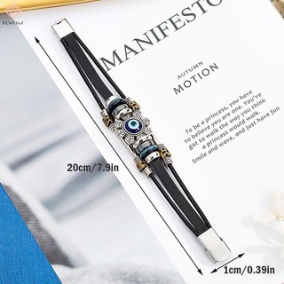 [PCWKKef] Lucky Eye Thổ Nhĩ Kỳ Vòng Tay Punk Nhiều Lớp Da Handmade Vòng Tay Mới