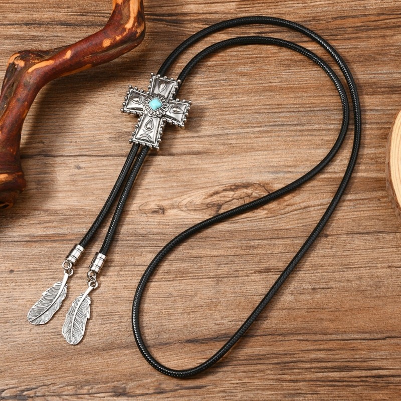 Dasbsug Western Cowboy Vintage Bolo Tie Dây Da Cổ Hoa Nghệ Cà Vạt Cà Vạt