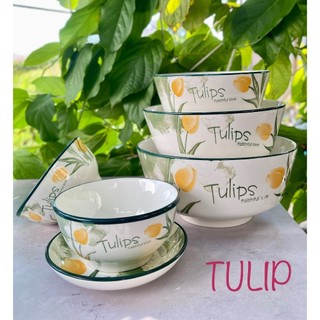 Tô Chén Đĩa Họa Tiết Hoa Tulip Cực Xinh - Decor, Dĩa Đựng Đồ Ăn, Tráng Men Cao Cấp, Dụng Cụ Bàn Ăn Cao Cấp - PT