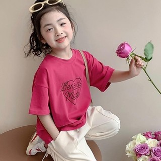 AT9-M-Áo thun cộc tay Form rộng hình Trái tim cho bé gái  -size từ 9-40Kg