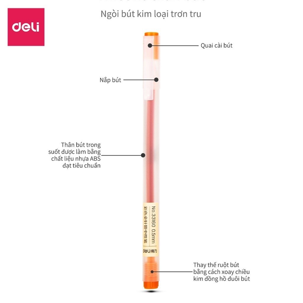 [ 2 CÂY ] Bút bi nước A119 mực gel 0.5mm nhiều màu DELI
