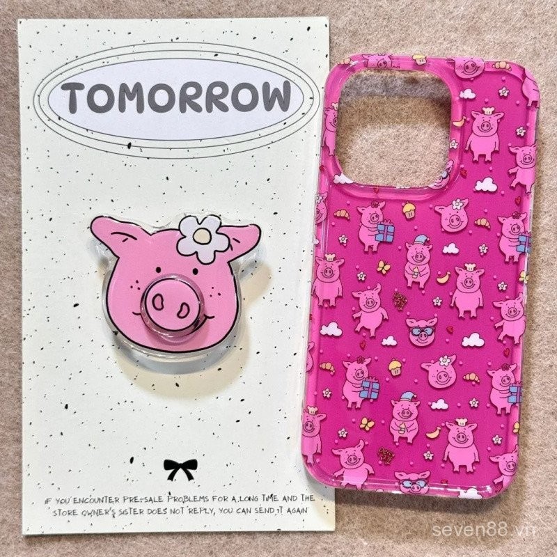 Ốp điện thoại giá đỡ quay heo cho iPhone Martha 16/15promax/14 mẫu mới 13/12/11PRO thích hợp xsmax/xr sáng tạo plus lỗ lớn bao toàn bộ bảo vệ FU9H