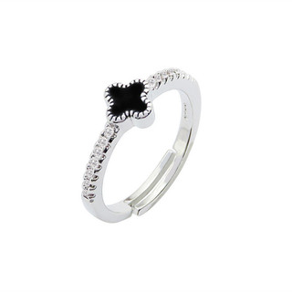S925 Bạc Bốn Lá Cỏ Mã Não Nữ Nhẫn Mosan Kim Cương Nữ Kích Thước Có Thể Điều Chỉnh S87