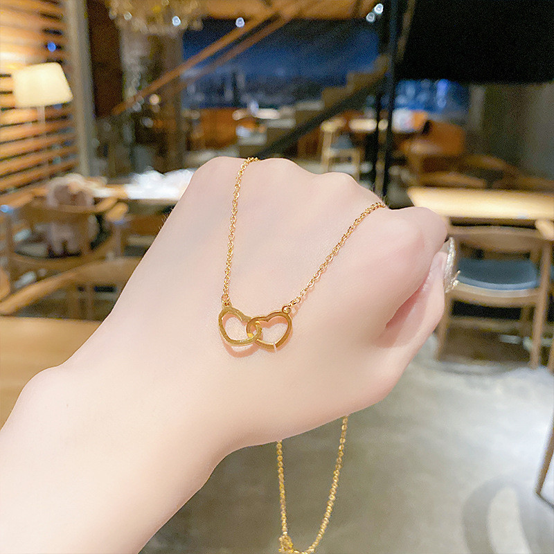 Vòng cổ chuỗi trái tim đôi rỗng dành cho nữ Vòng cổ trái tim tình yêu Quà tặng trang sức ngày lễ tình nhân