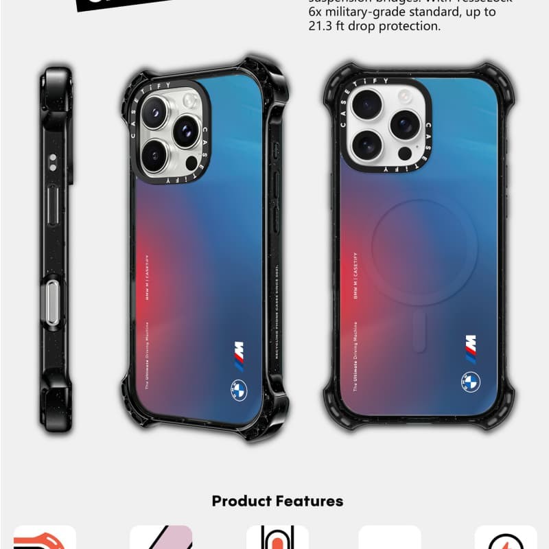 CASETiFY X BMW M Vỏ Flamboyant Hút Từ Tính Mặt Sau Acrylic Cứng Cho Apple IPhone 14 / 15 / 16 Pro Max Với Bao Bì Cao Cấp