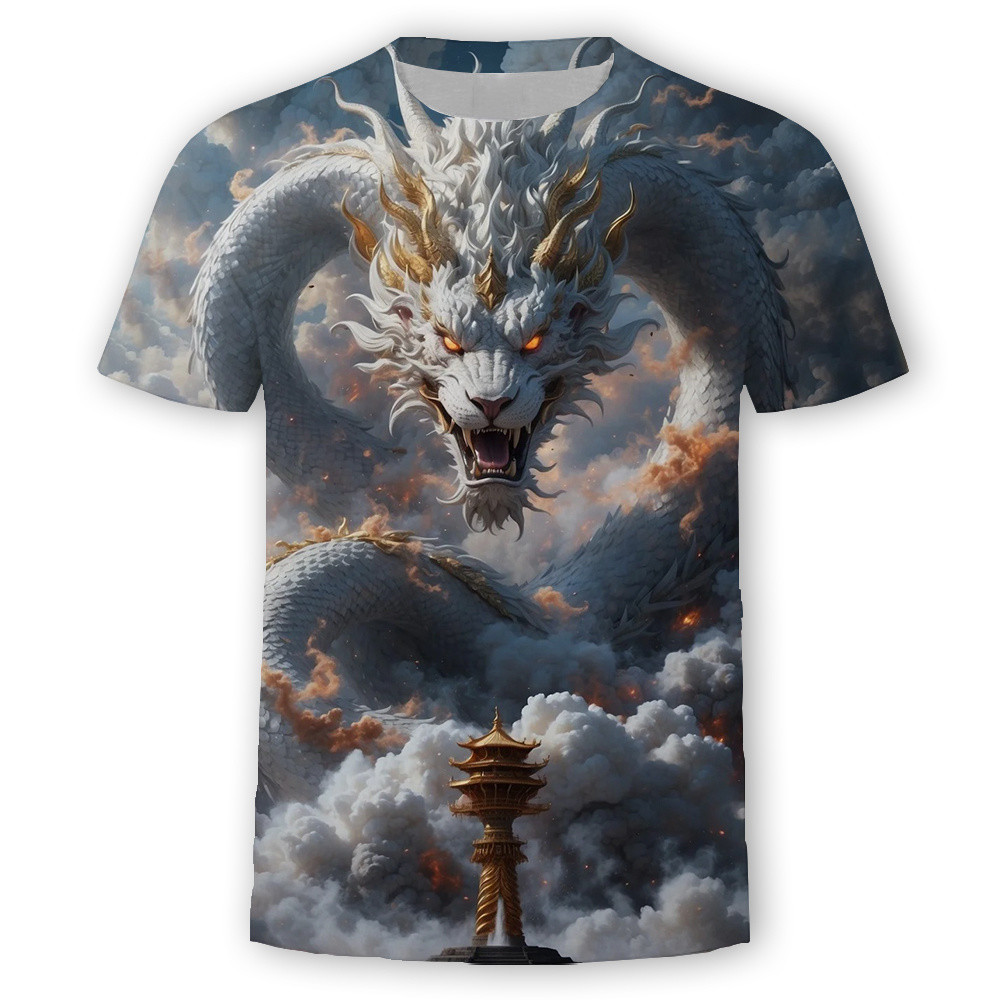 Áo thun nam tay ngắn cổ tròn thời trang Dragon Trend, nhanh khô, phong cách Trung Quốc, in 3D
