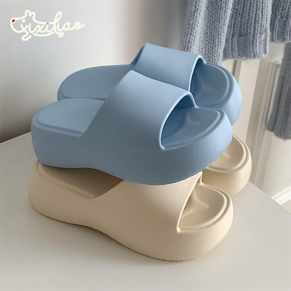 XIXITIAO Dép Giải Trí Ngoài Trời Tăng Chiều Cao Mềm Mại Đế Dày Màu Trơn Nữ Đi Biển Kỳ Nghỉ Đi Biển