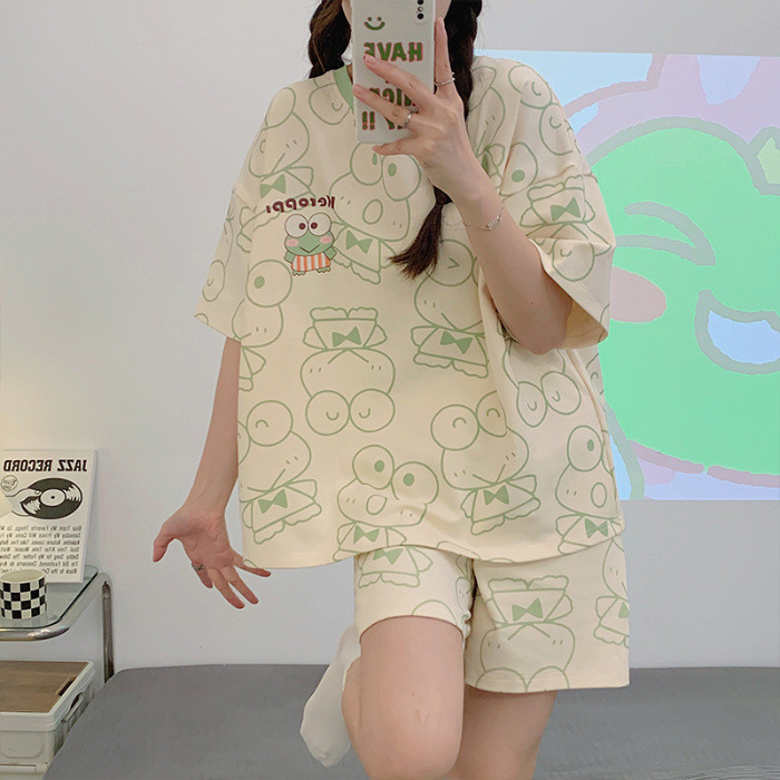 Bộ đồ ngủ nữ mùa hè Đông Nam Á Bộ quần Short ngắn tay mùa hè dành cho nữ Phim hoạt hình mới Quần áo nhà mỏng dễ thương Bán buôn