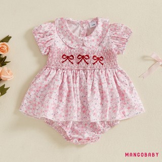 MG-Baby Bé Gái Váy Liền Quần Mùa Hè Tay Ngắn Nơ Thêu Họa Tiết Hoa Áo Liền Quần Ngọt Ngào