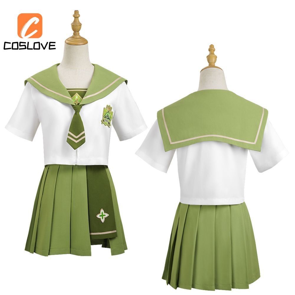 Anime Trò Chơi Genshin Tác Động Nahida Phong Cách JK Cosplay Quần Áo Trọn Bộ Trang Phục Phù Hợp Với Bé Gái Xanh JK Đầm Cosplay Đồng Phục