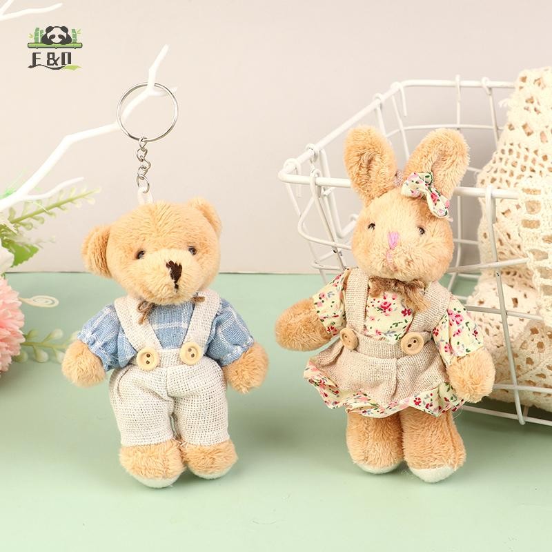 [SHNZDD] Quần áo mặc dễ thương Gấu Mặt dây chuyền hoạt hình sang trọng Búp bê nhồi bông mềm Móc khóa Ba lô Túi đựng chìa khóa Trang trí vòng chìa khóa Quà tặng trẻ em EMKK
