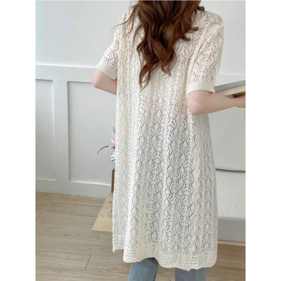 SUXI Mùa hè Mới Đơn Giản Nữ Phong Cách Hàn Quốc Móc Hoa Rỗng Dệt Kim Cardigan 250510
