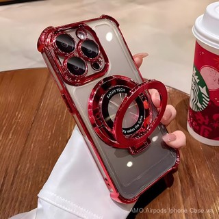 Ốp lưng từ tính sang trọng cho iPhone 15 Pro Max, 11, 12, 13, 14 Pro Max Plus, trong suốt, có túi khí, chống sốc, có giá đỡ