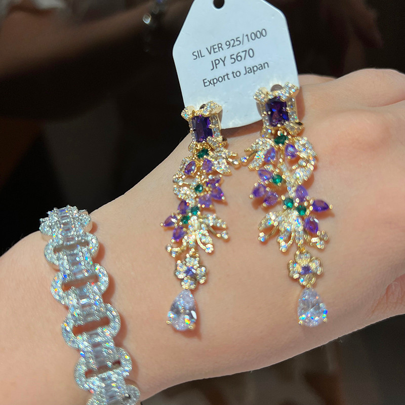Bông tai Zircon tua rua sang trọng nhẹ nhàng Thời trang sang trọng Tinh tế