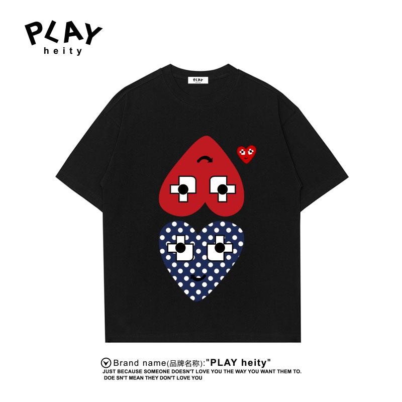 CHƠI Áo Thun Nữ Tay Ngắn Rời Nam Nữ 2025 Cotton Nguyên Chất Thời Trang Trái Tim Thêu Cặp Đôi Top