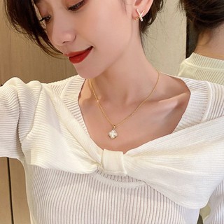 Vòng Cổ Cỏ Bốn Lá Đen Trắng Dát Kim Cương Nữ Vòng Cổ Thời Trang Thanh Lịch Ánh Sáng Sang Trọng Xương Đòn Dây Chuyền