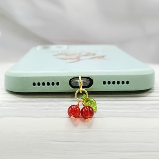 1 Phích cắm chống bụi mặt dây chuyền anh đào, Phụ kiện DIY sáng tạo cho iPhone, Android, Cổng Type-C - Chất liệu kim loại, Thiết kế trái cây, Di động, Lý tưởng để sạc, gọi và truyền dữ liệu