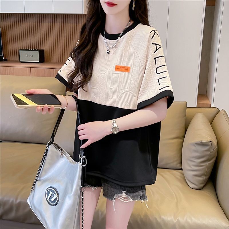[Nhìn dáng rộng hơn] Áo thun ngắn tay cỡ lớn dành cho nữ mùa hè 2025 Phiên bản Hàn Quốc Thiết kế dáng rộng Niche Màu nửa tay-