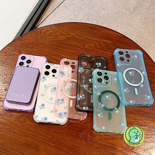 Ốp Điện Thoại Sương Đá Từ Tính Cho Vivo V50 Lite V50E V40 V30 V29 V27 V27E V25 V23 V21 Pro Lite 5G 4G Matte Cover Hoạt Hình Dễ Thương Hoa Xanh Túi Khí Mềm Vỏ Chống Rơi