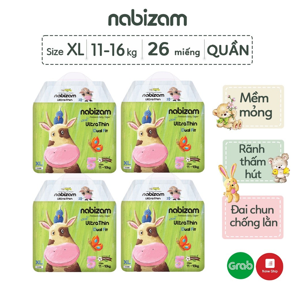 Ảnh COMBO 4 Tã/Bỉm Quần NABIZAM UltraThin Công Nghệ Thấm Hút Từ Hàn Quốc, Mỏng Nhẹ Và Chống Tràn Size XL /từ 12kg/26 miếng 2