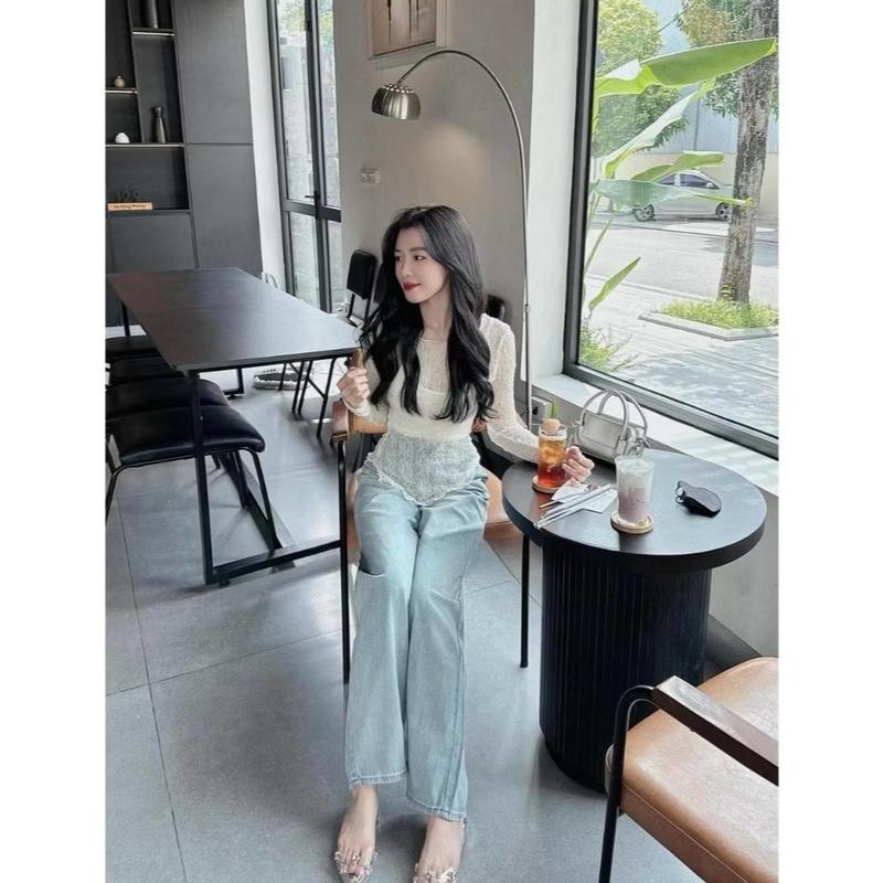 ￼set 2 chi tiết: áo lưới Tay Dài Cổ Tròn Đính đá +  áo ống có MÚT co giãn BIGSIZE