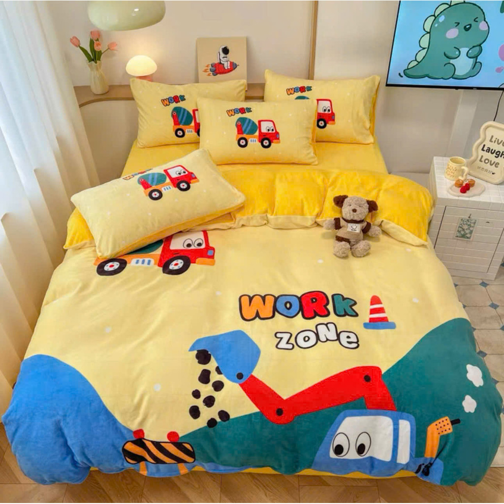 (SGN221)Bộ Chăn Ga Gối Nỉ Nhung Mềm Mịn Dành Họa Tiết Ngộ Nghĩnh Đáng Yêu Cho Bé  - MemMinbedding Luxury