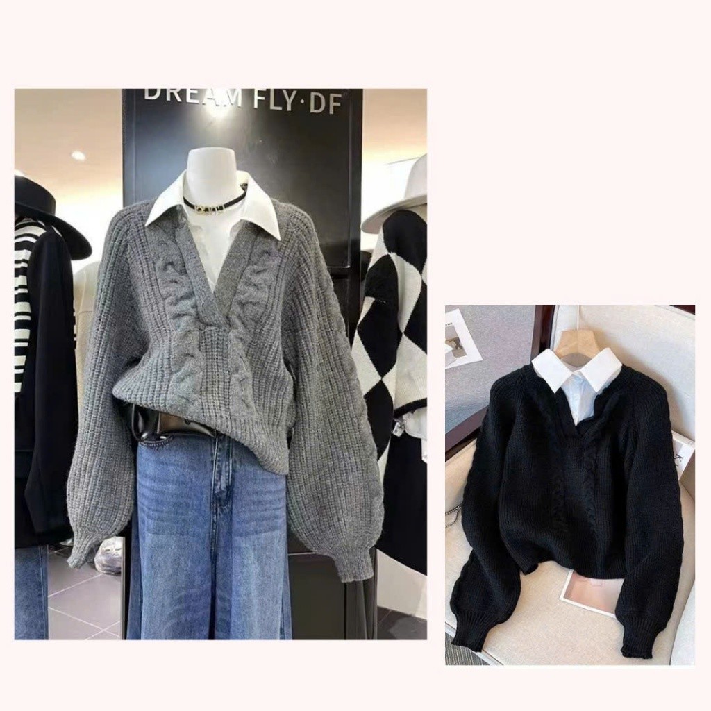 Áo len thu đông cách điệu thiết kế phối sơ mi trẻ trung năng động hottend dành cho nữ BA SP248