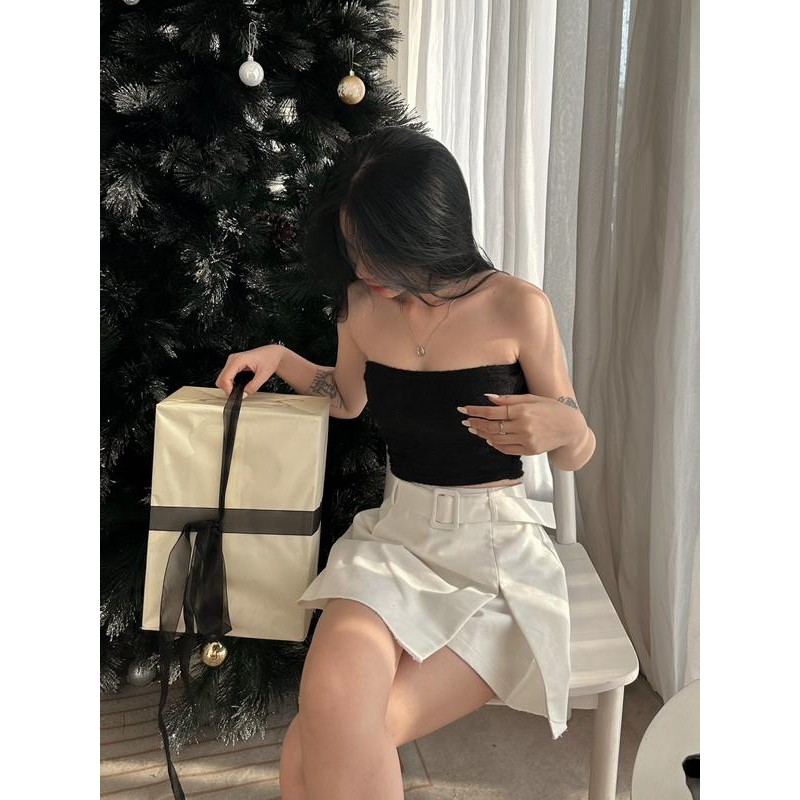 BARE_Áo CropTop Ống Lông Màu Trơn Không Dây Ôm Dáng Vừa Vặn Cho Nữ- A258 Women Tre Voi