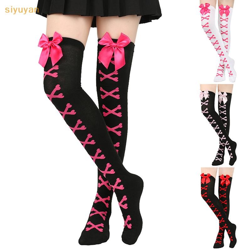Siyuyan 1 Cặp Bé Gái Đen Ngọt Ngào Dễ Thương Hồng Y2K Bông Tai Kẹp Gothic Đùi Vớ Cao Cấp Mới Hot Girl Xương Nơ Tất Dạo Phố VN