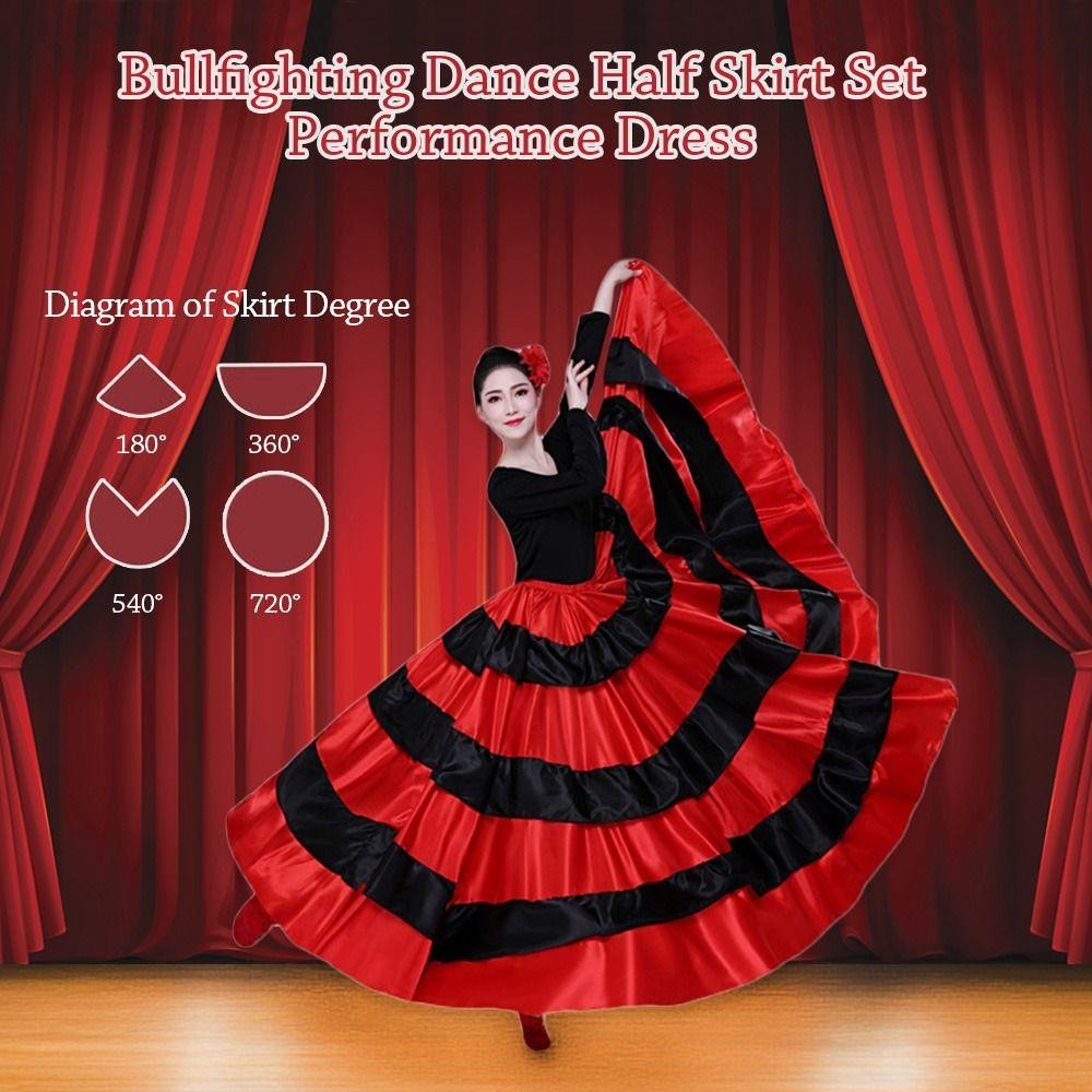 Trang phục khiêu vũ bụng Hobbyin - Váy Flamenco kiểu Tây Ban Nha chất liệu satin mềm mại, phù hợp tiệc nhảy múa