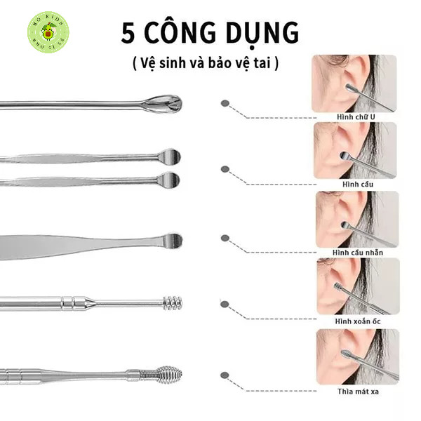Bộ 6 Dụng Cụ Lấy Ráy Tai Cap Cấp Bọc Túi Da - Dụng Cụ Vệ Sinh Tai Bằng Thép Không Gỉ Tiện Dụng AMIZIN