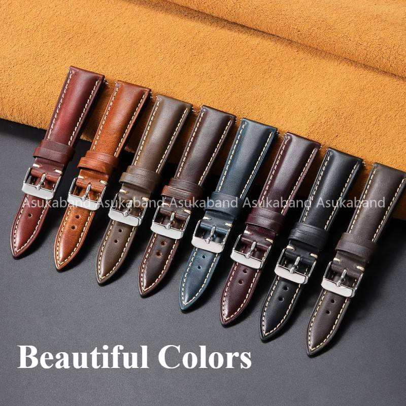 Sáng Bóng Dầu Sáp Da Thật Chính Hãng Dây Đeo Đồng Hồ 18mm 19mm 20mm 21mm 22mm Vintage Da Bò Dây Đồng Hồ Phát Hành Nhanh Dây Đeo Tay Nam Nữ Vòng Tay Màu Đỏ Quà Tặng Năm Mới Mùa Đông