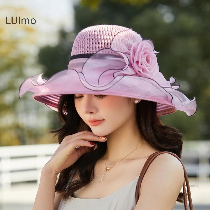 LUImo Mũ chống nắng nữ mùa hè thanh lịch Chất liệu sắp xếp thoáng khí Thiết kế có thể gập lại Mũ trang trí hoa hàng đầu SBS