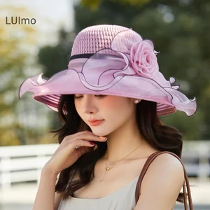 LUImo Mũ chống nắng nữ mùa hè thanh lịch Chất liệu sắp xếp thoáng khí Thiết kế có thể gập lại Mũ trang trí hoa hàng đầu SBS