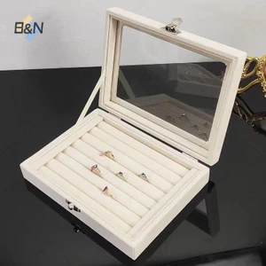 Hộp đựng nhẫn nhung B&N, trưng bày trang sức, nắp lật trong suốt chống bụi