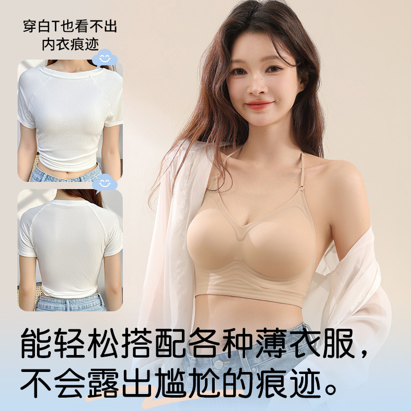 Mùa Hè Dây Cổ Sling Đẹp Lưng Quần Lót Nữ Nhỏ Ngực Tập Hợp Hình Chữ u Vô Hình Liền Mạch Áo Ngực