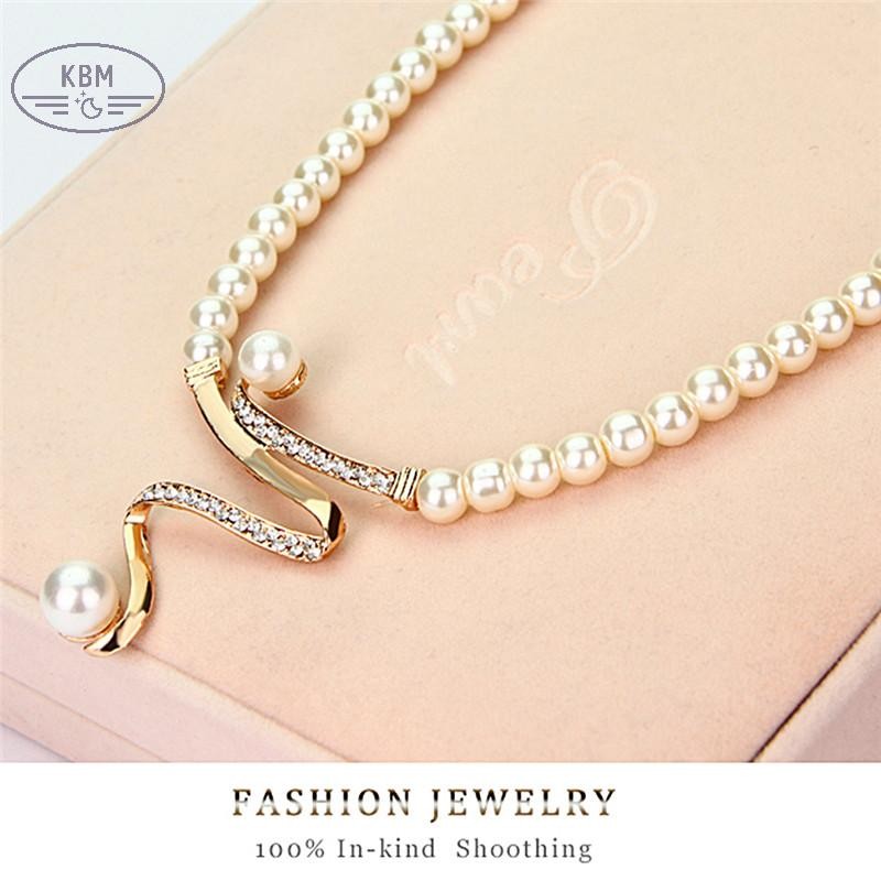 KBM Phụ Nữ Mới Cô Dâu Tiệc Cưới Ngọc Trai Kim Cương Giả Vòng Cổ Bông Tai Bộ Trang Sức FSSG