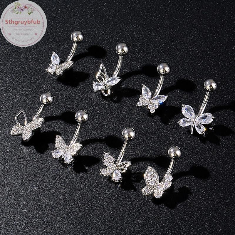 STHB Thời Trang Nơ Bụng Nút Nhẫn Thép Không Gỉ Zircon Rốn Xuyên Nhẫn Nữ Cô Gái Gợi Cảm Cơ Thể Trang Sức Quà Tặng VN