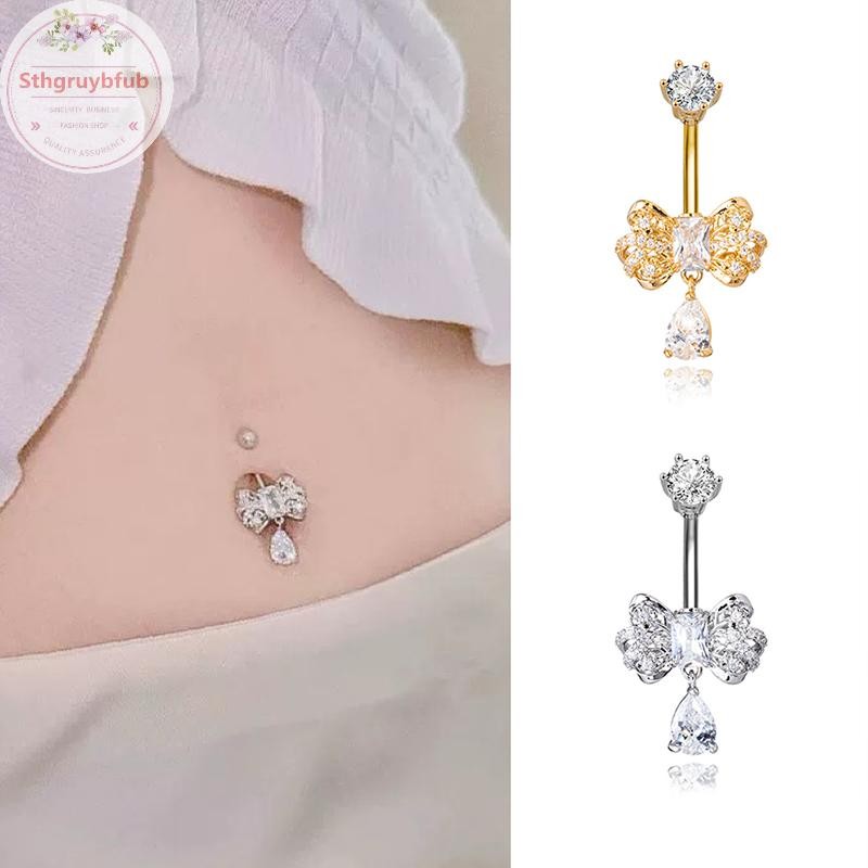 STHB Trái Tim Nơ Zircon Bụng Nút Nhẫn Rốn Xuyên Kim Cương Giả sels Bụng Thanh Dành Cho Nữ Trang Sức Cơ Thể VN