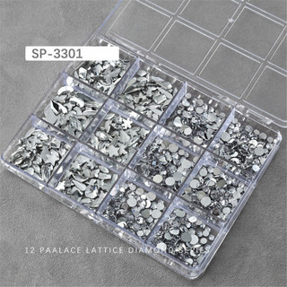 12 Lưới Trang Sức Nhựa Kim Cương Không Đều Trong Suốt, Dụng Cụ Làm Móng Cho Tiệm Nail