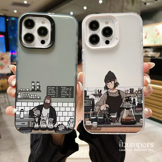 ibumpers Ốp Điện Thoại iPhone Hàn Quốc Đơn Giản Cà Phê Cặp Đôi Họa Tiết Ốp Lưng Trong Suốt Nhám Mờ Chống Bẩn Chống Sốc Cho IPhone 16 15 14 12 13 11 Pro Max IP 7 8 Plus X XS XR