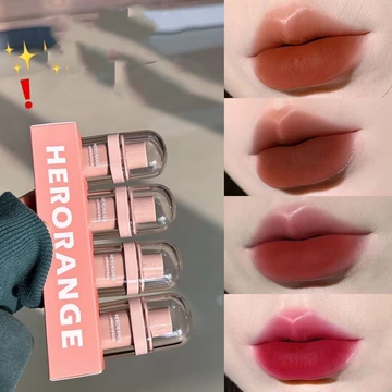 Herorange 4 Cái / bộ Lạnh Nâu Pudding Lip Glaze Làm Trắng Môi Bùn Son Môi Chống Thấm Nước