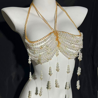1 Chiếc Ngọc Trai Dây Xích Tua Rua Treo Cổ Áo vest top body Chain
